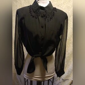 Vintage black 1990s cropped tie front blouse by The Limited size medium